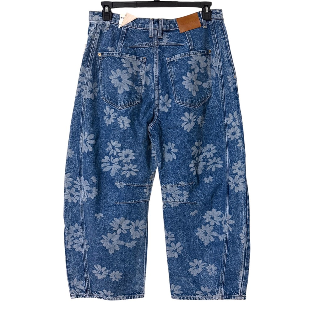 We The Free Womens NEW 31 Good Luck Barrel Jeans Blue Floral Daisy Boho Hippie - Picture 2 of 6